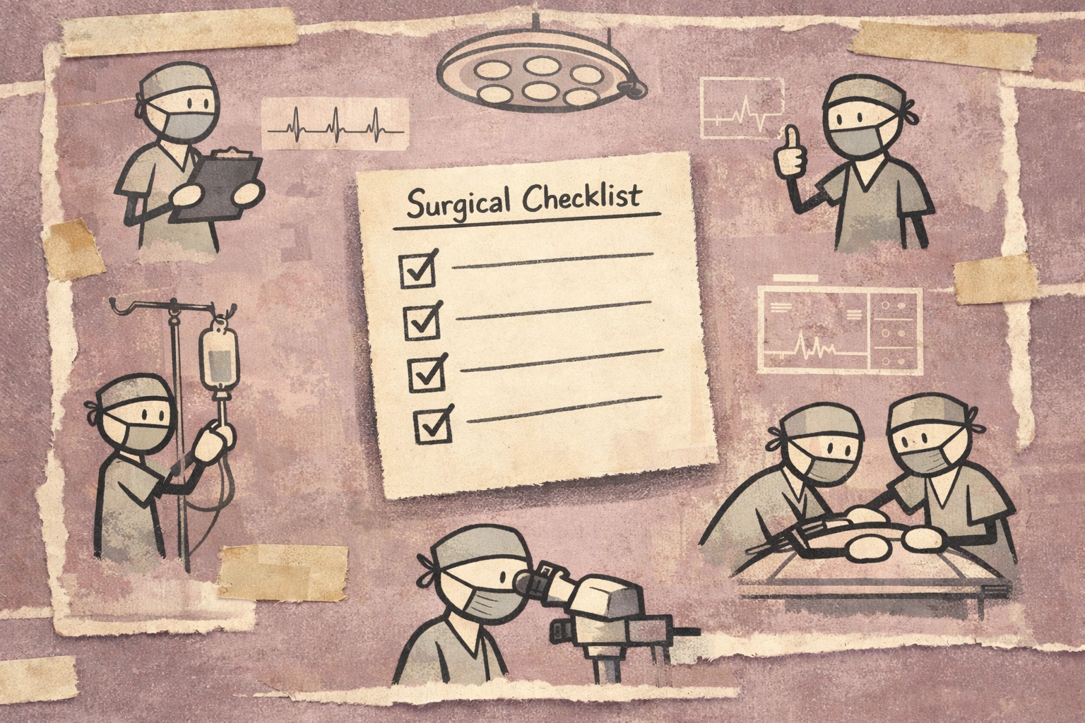 Medical checklist system illustration showing efficient workflow without relying on willpower