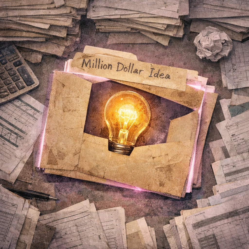 Million dollar business idea buried under administrative paperwork and spreadsheets
