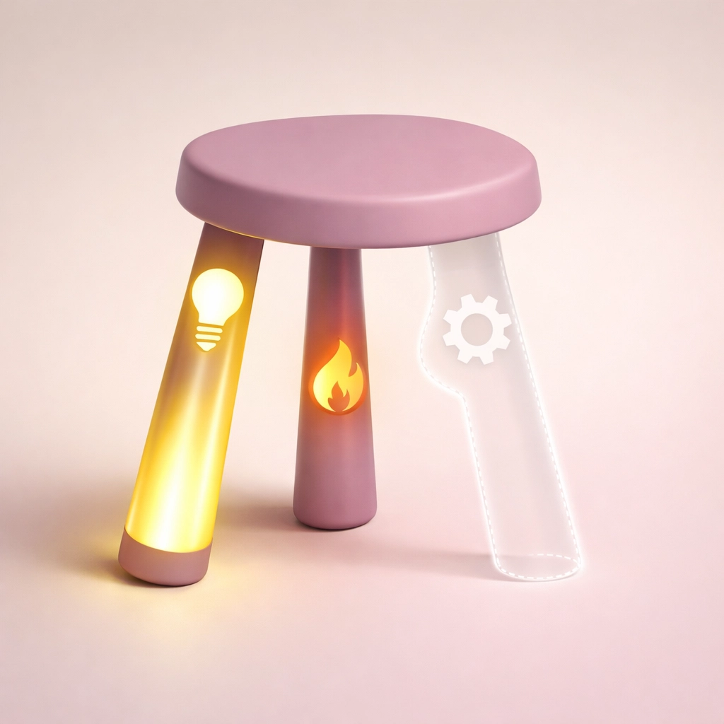 Three-legged stool missing infrastructure leg — why vision and willpower alone can't sustain your business